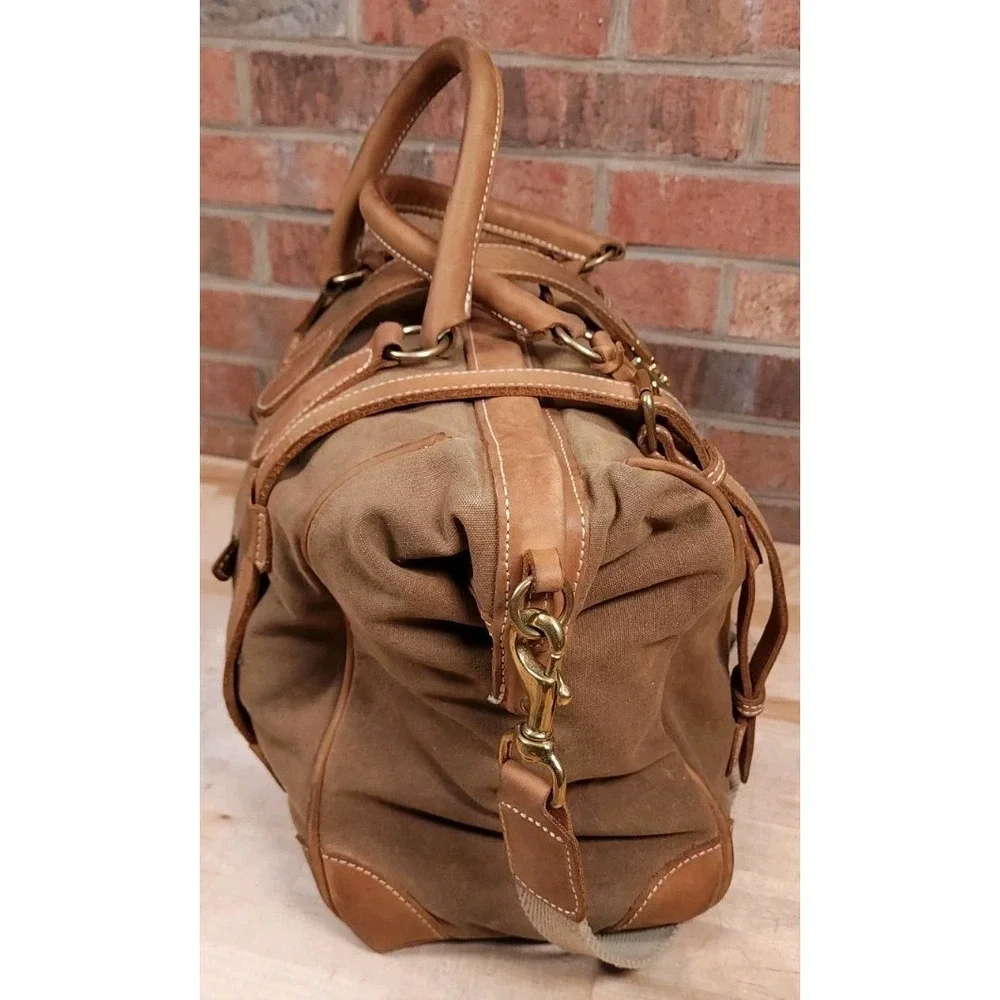 J Peterman Company Leather & Canvas Gladstone Brown Safari Travel Duffle Bag